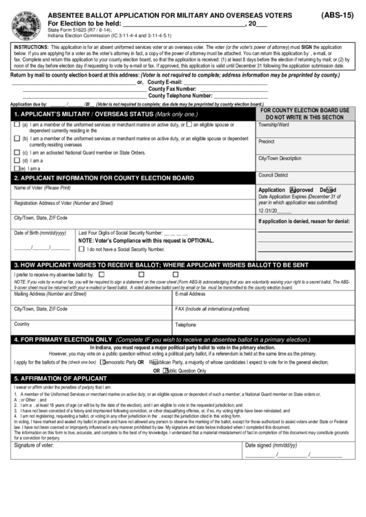 Absentee Ballot Application For Military And Overseas Voters Printable pdf