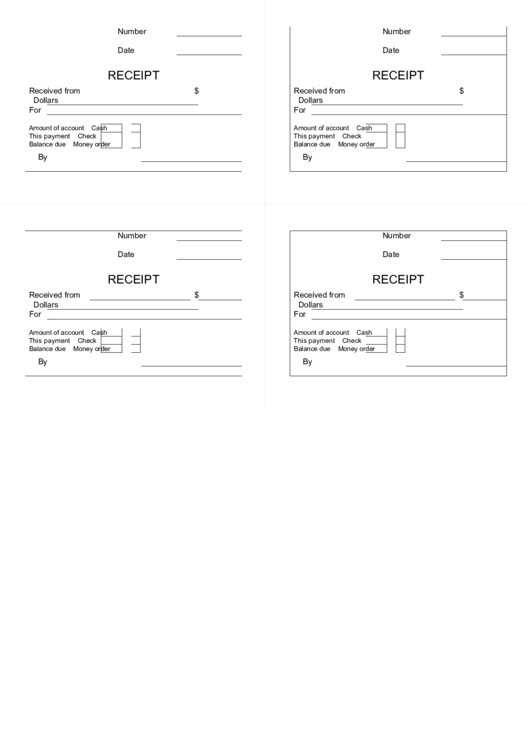 4 Cash Receipts Template Vertical Printable pdf