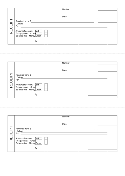 Cash Receipt Template Horizontal Printable pdf