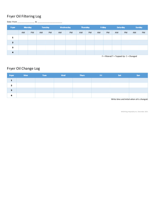 Fryer Oil Filtering Log