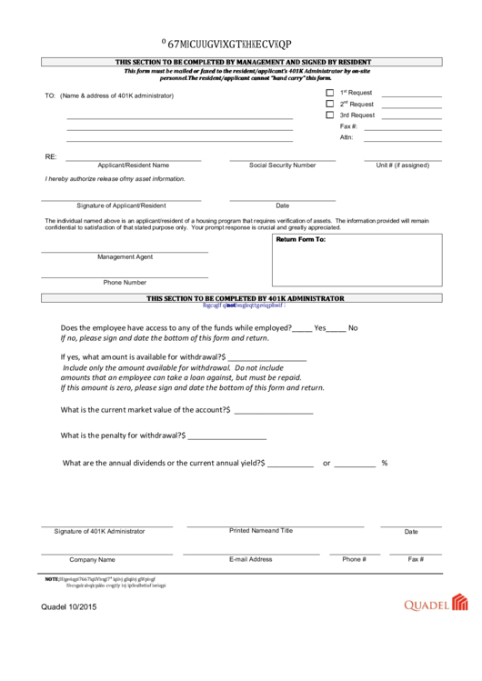 Fillable 401k Asset Verification Form Printable pdf