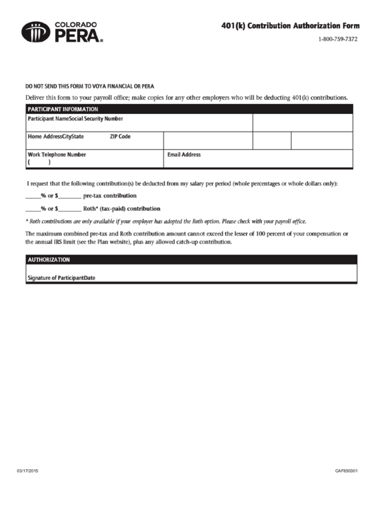 401(k) Contribution Authorization Form