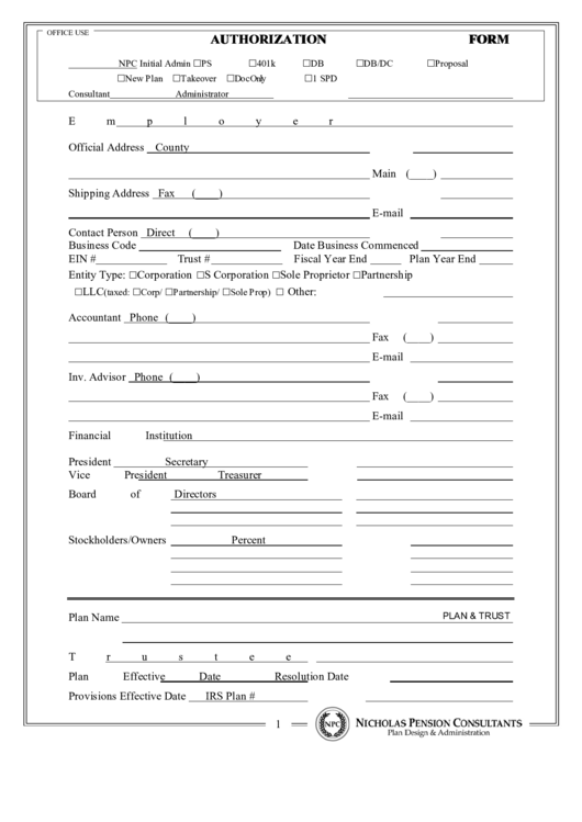 Fillable Authorization Form Printable pdf
