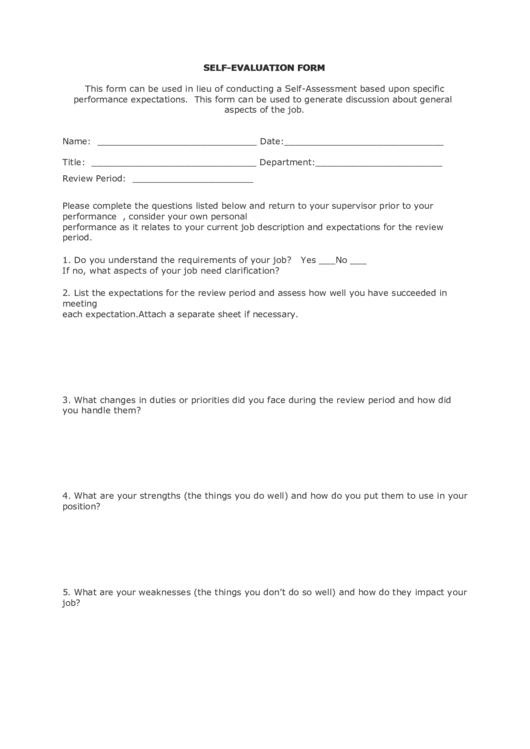 Self-Evaluation Form Printable pdf