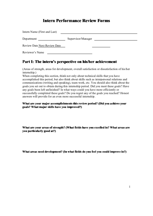 Intern Performance Review Forms Printable pdf