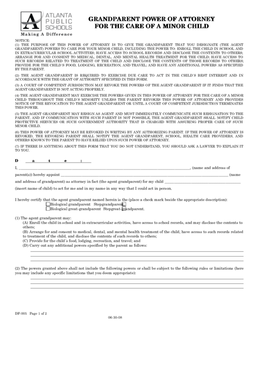 Grandparent Power Of Attorney Form Printable pdf