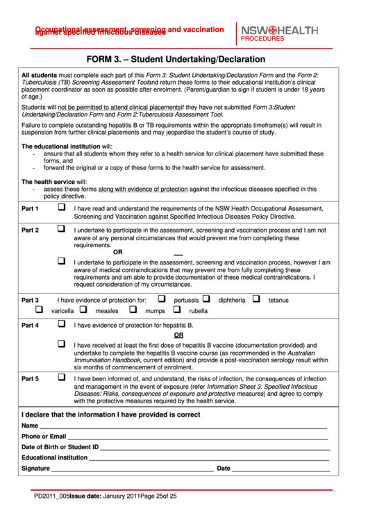 Form 3 - Student Undertaking/declaration Printable pdf