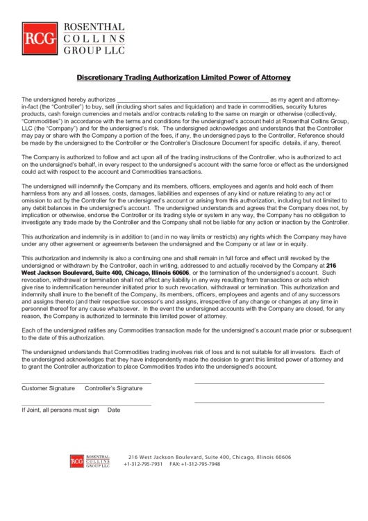 Discretionary Trading Authorization Limited Power Of Attorney Printable pdf