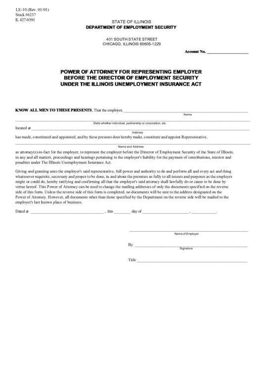 Form Le-10 - Power Of Attorney For Representing Employer/form Ui-1m - Unemployment Insurance Special Mailing Form
