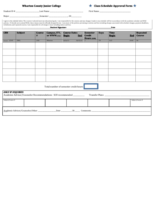 Class Schedule Approval Form Printable pdf