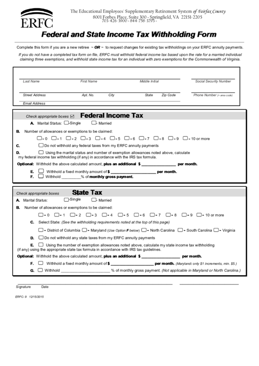 Fillable Federal And State Tax Withholding Form printable pdf