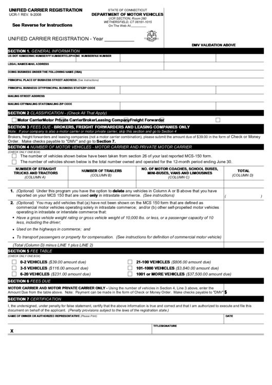Fillable Form Ucr-1 - Unified Carrier Registration Form Printable pdf