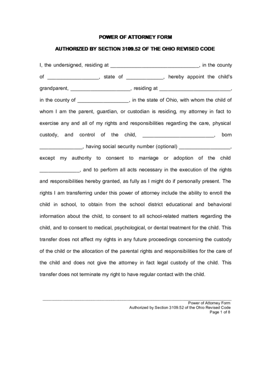 Power Of Attorney Form Printable pdf