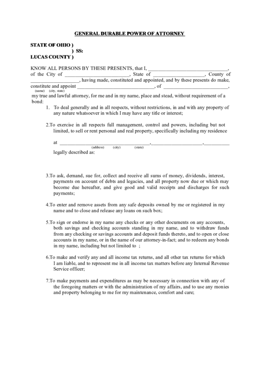 General Durable Power Of Attorney Printable pdf