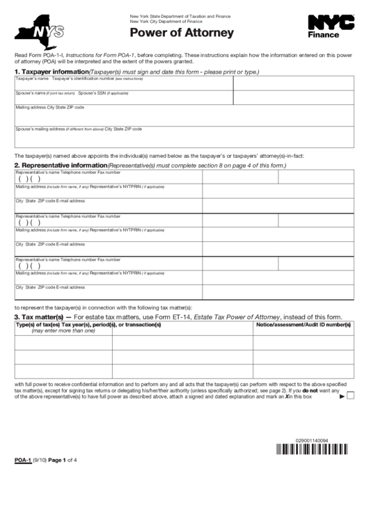 Form Poa1I Power Of Attorney Nys Finance printable pdf download