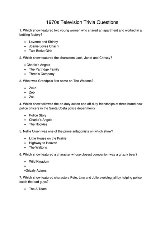 1970s Trivia Questions And Answers Printable Challenge Your Knowledge 