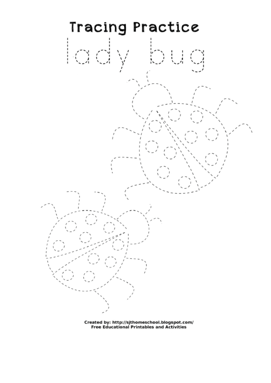 Tracing Practice Sheet - Lady Bug Printable pdf