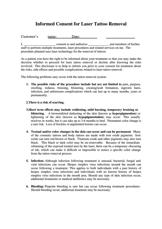 Informed Consent For Laser Tattoo Removal Printable pdf