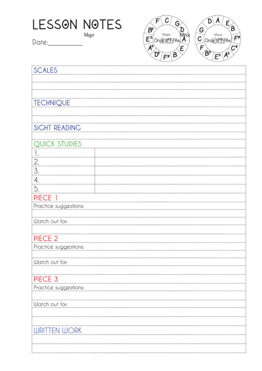 Lesson Notes Template Printable pdf