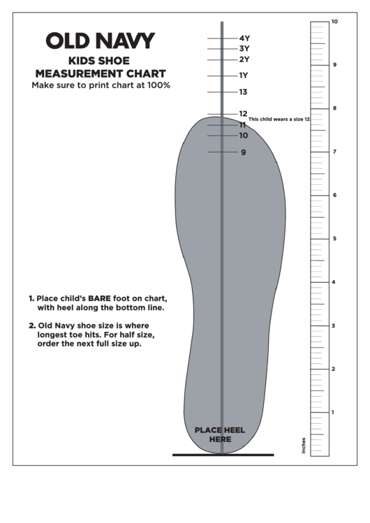 Old Navy Kids Shoe Measurement Chart