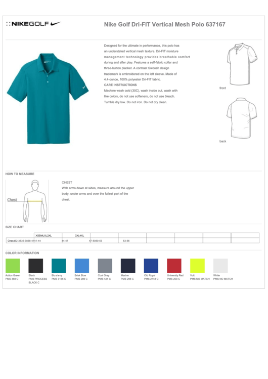 Nike Golf Dri-Fit Vertical Mesh Polo Size Chart Printable pdf