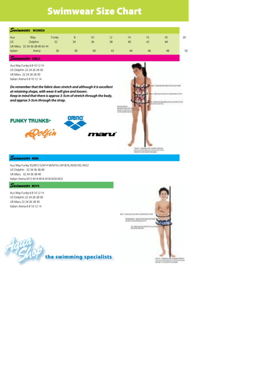 Swimwear Size Chart Printable pdf