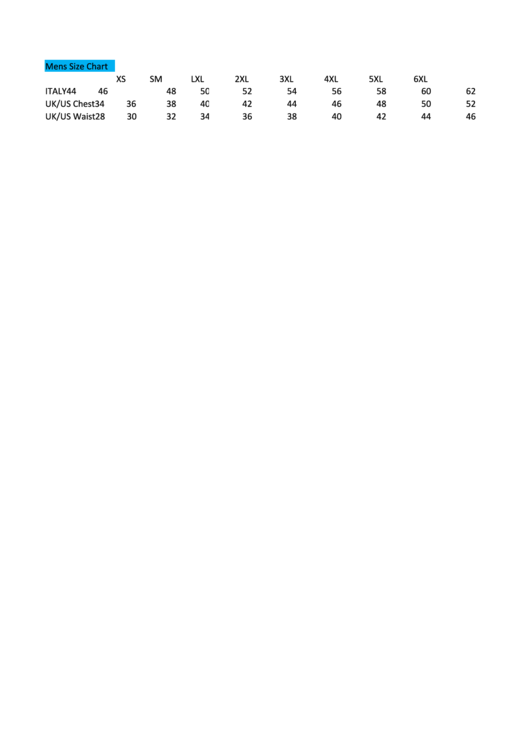 Balmain Mens Size Chart Printable pdf
