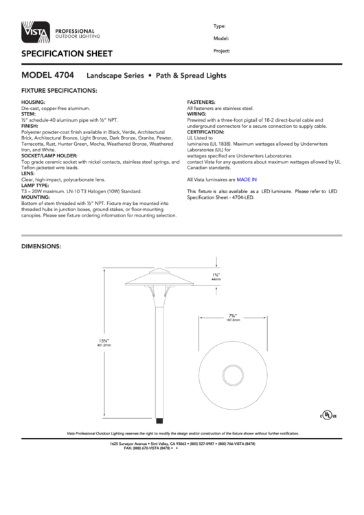 Fillable 4704 Specification Sheet Printable pdf