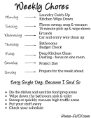 Weekly Household Cleaning Chores List