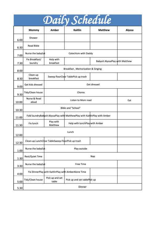 Daily Schedule Printable pdf