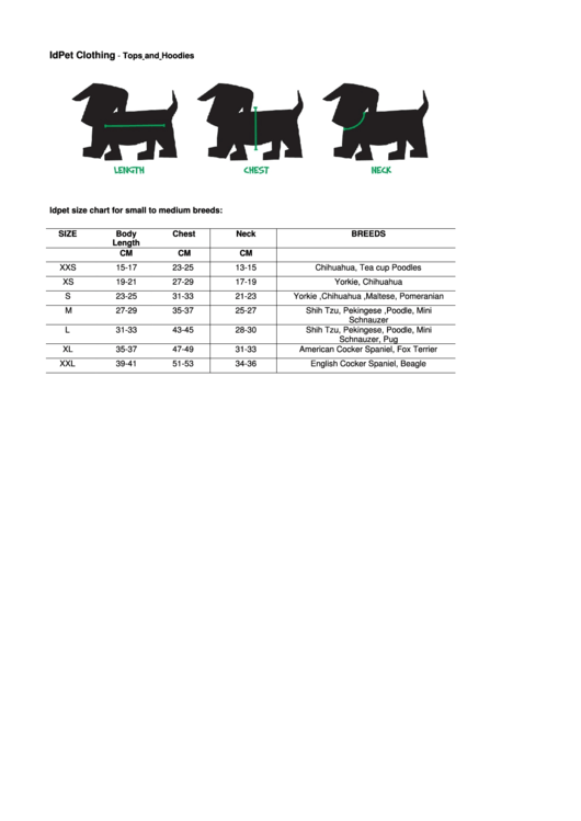 Pet Clothing Size Chart Printable pdf