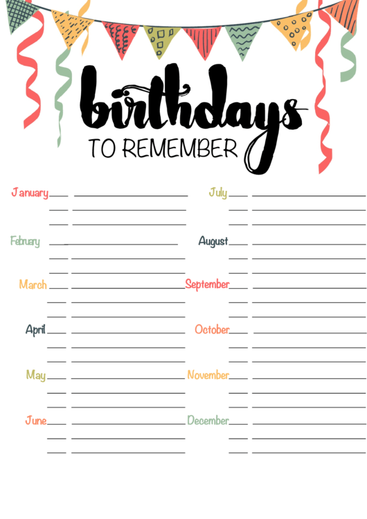Birthdays List Printable pdf