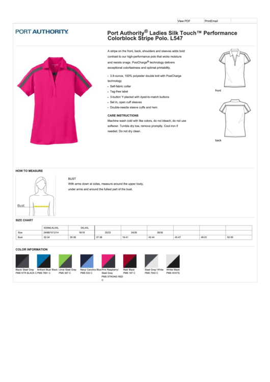 Port Authority Ladies Silk Touch Performance Colorblock Stripe Polo Size Chart Printable pdf