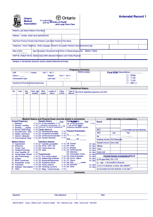 Antenatal Record - Family Medicine Reference Printable pdf