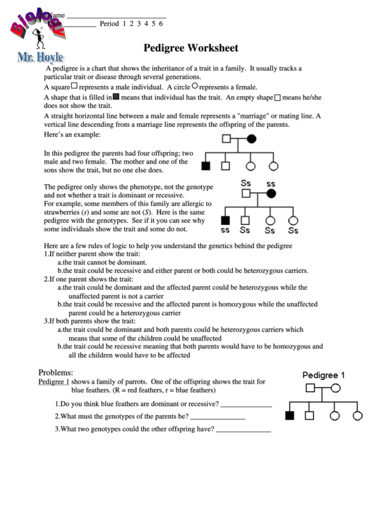 Mr Hoyle Pedigree Worksheet Biology Worksheets Printable pdf