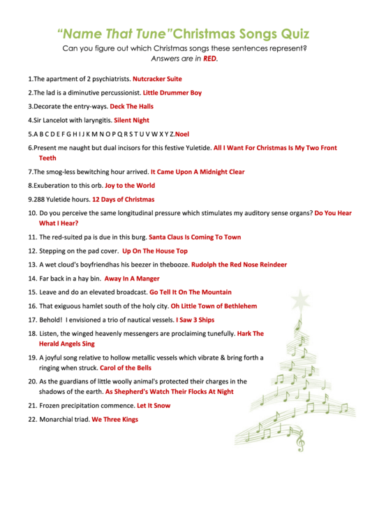 Christmas Song Quiz Template Printable pdf