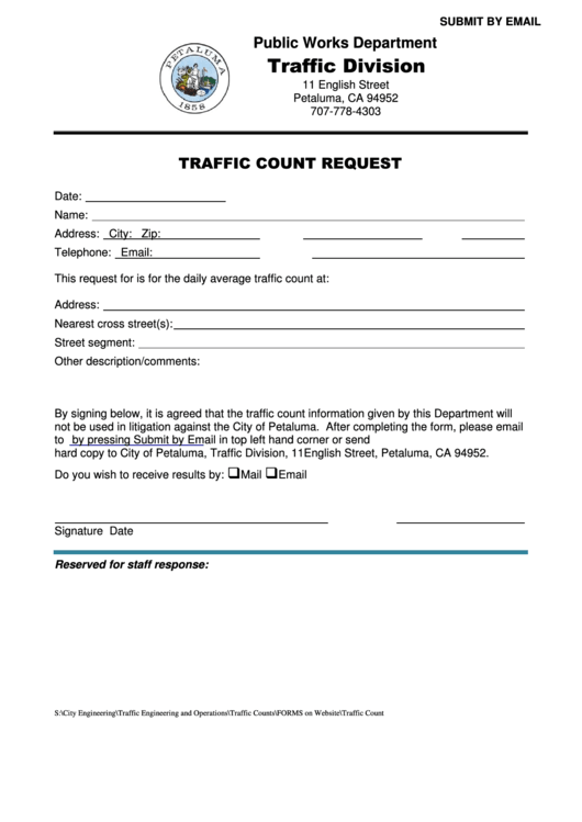 Fillable Traffic Count Request Form Printable pdf