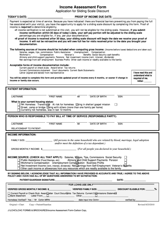 Income Assessment Form (English) Printable pdf
