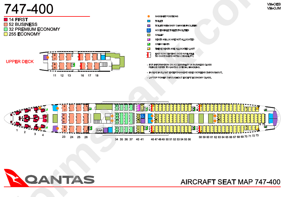 Boeing 747-400 Aircraft Seat Map