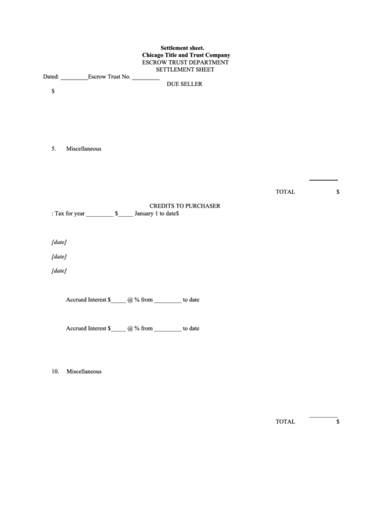 Settlement-Sheet Printable pdf