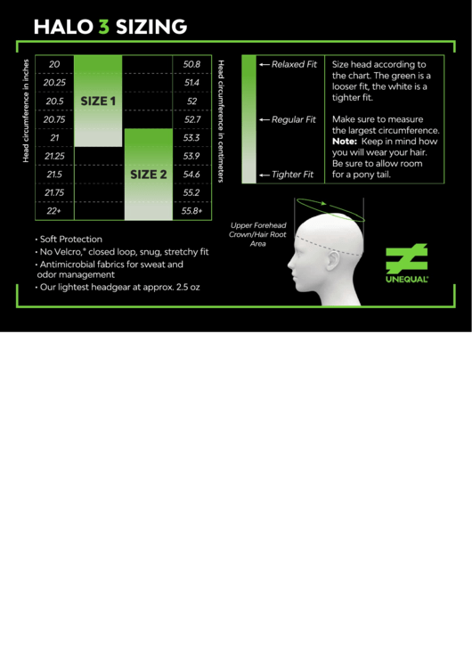 Halo 3 Sizing Head Size Chart Printable pdf