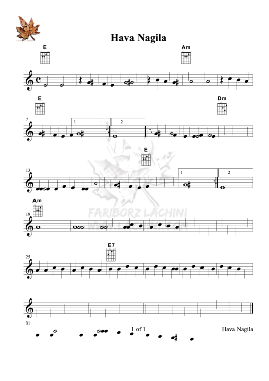 Hava Nagila (Sheet Music) Printable pdf
