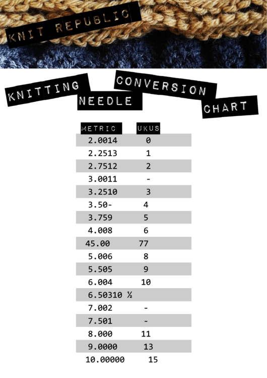 Knitting Needle Conversion Chart Printable pdf
