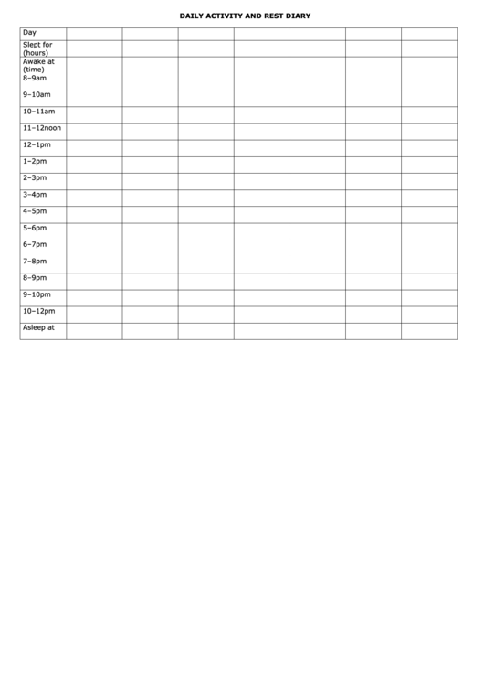 Daily Activity And Rest Diary Printable pdf
