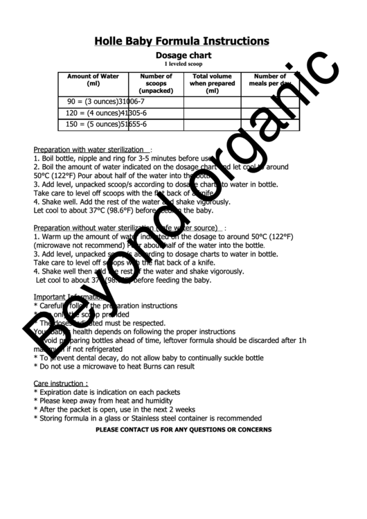 Holle Baby Formula Instructions - Beyond Organic Baby Printable pdf