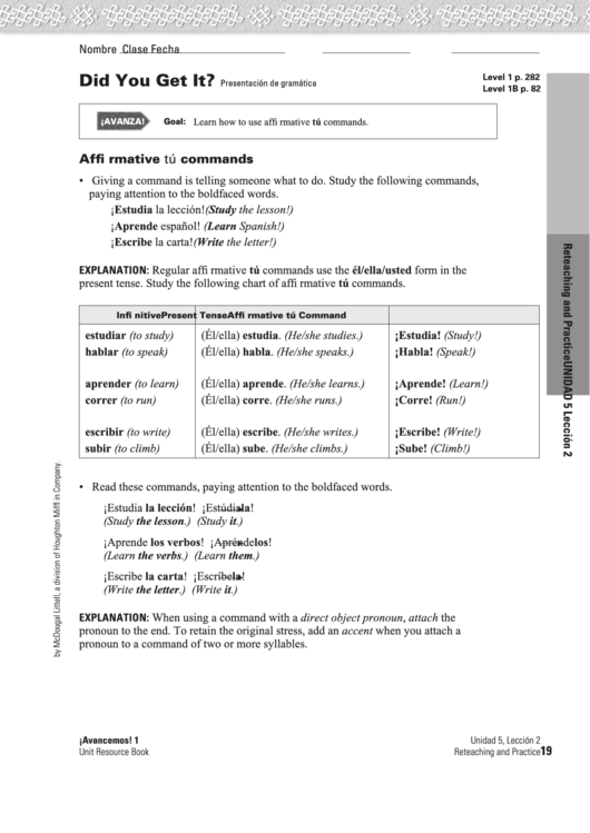 19 Affirmative Tu Commands Printable pdf