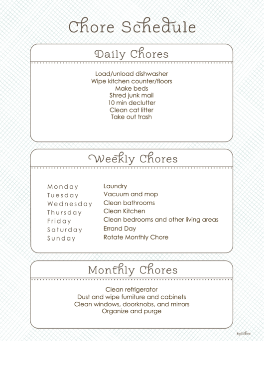 Fillable Fillable Chore Schedule Template For Adults Printable pdf