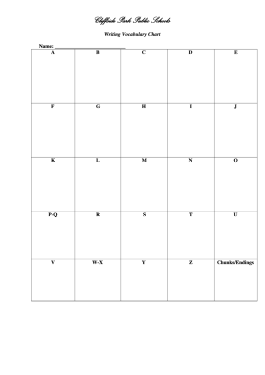 Writing Vocabulary Chart - Cliffside Park School District Printable pdf