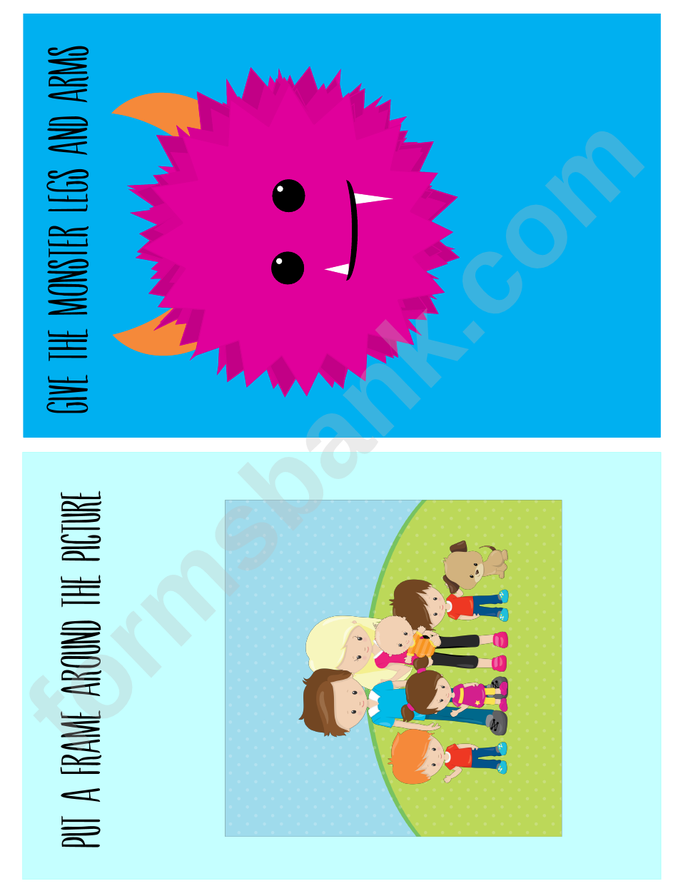 Family And Monster Game Card Template For Kids