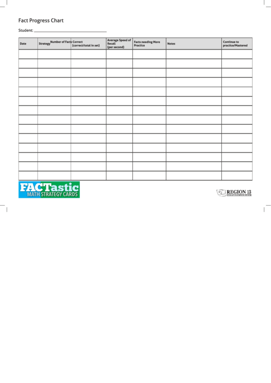 Fact Progress Chart Student Progress Report Template Printable pdf